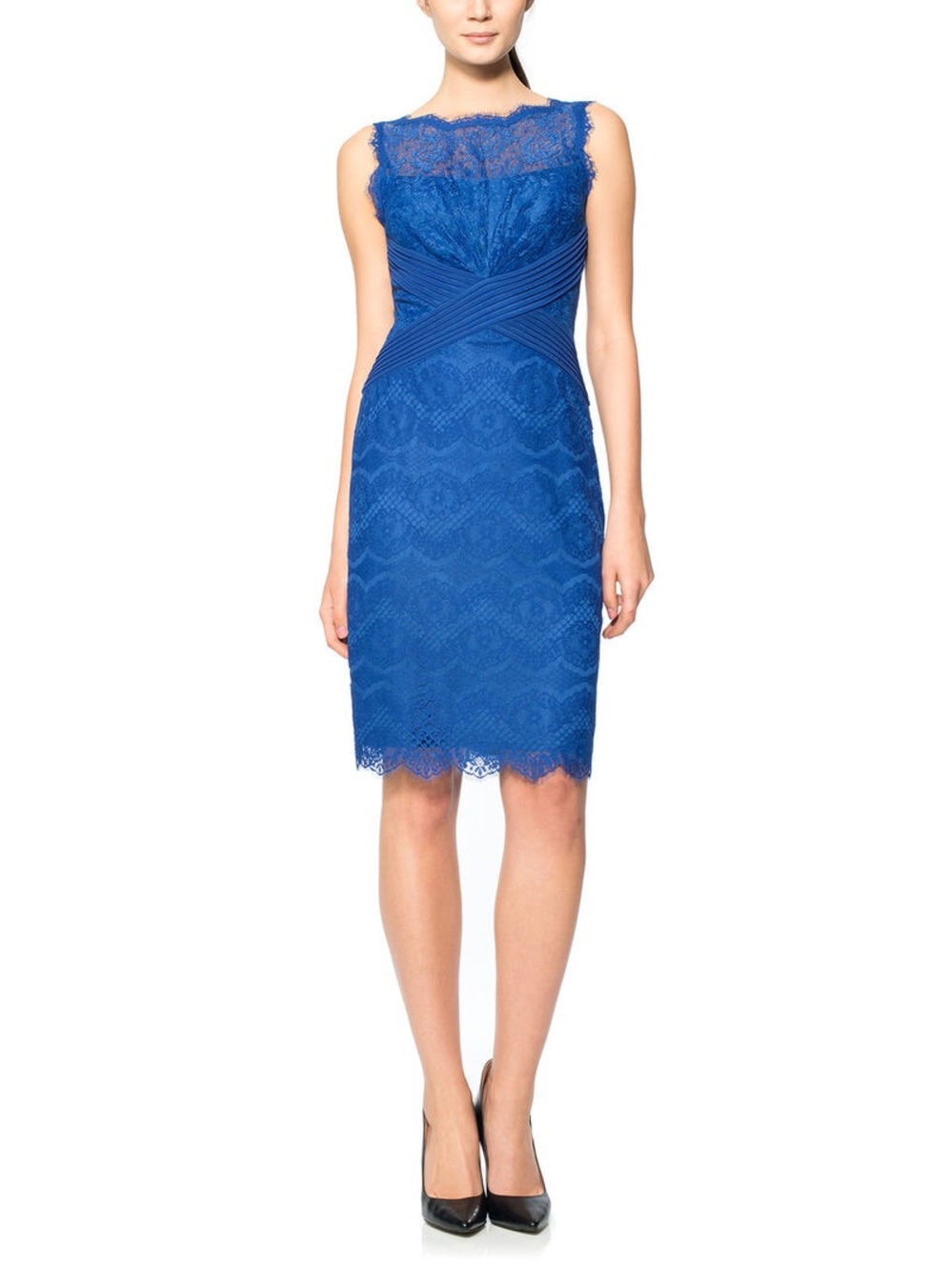 TADASHI SHOJI Blue Chantilly Lace Sheath Dress 2